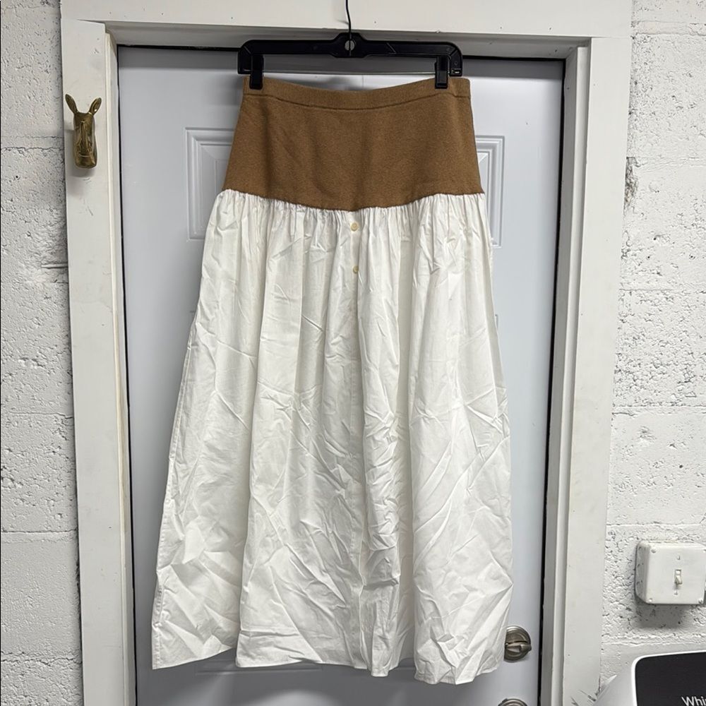NAADAM Naadam Knit-Paneled Cotton Maxi Skirt - Tan and White - 3 Buttons - NWOT